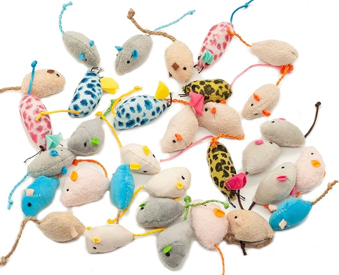 Fashion's Talk Mouse Cat Toys Soft Plush Catnip Mice Assorted Style Variety Pack 32 Count