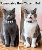 Joytale Upgraded Cat Collar with Bells, Breakaway Cat Collars with Bow Tie, 1 Pack Girl Boy Safety Plaid Kitten Collars, Black