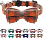 Joytale Upgraded Cat Collar with Bells, Breakaway Cat Collars with Bow Tie, 1 Pack Girl Boy Safety Plaid Kitten Collars, Orange