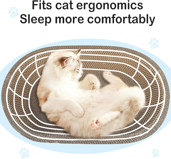 Cat Scratcher, 2pcs-23.6x14.9 inches Large Cat Scratching Board, Cardboard Cat Scratchers for Indoor Cats, Oval Cat Scratch Pad Bed with Catnip