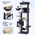 Cat Tree for Indoor Cats Large Adult, 70.5'' Cat Tower with Scratching Post, Sturdy Steel Pube Cat Tree Tower with Large Playing Platfrom, Hammock and Basket, Top Perch, Drak Gray GCT024G
