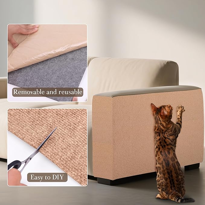 2 Pack Cat Scratch Furniture Protector Trimmable DIY Climbing Scratching for Indoor Couch Protector from Cat Claws, Walls and Tower Replacement (Beige, 15.7'' x 39.3'')
