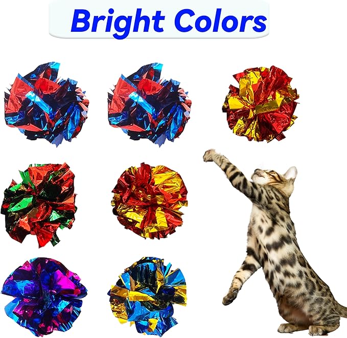 Cat Toys 20 Packs Interactive Crinkle Ball, 2.3 Inch Bright Colors Cat Ball Toys to Attract and Engage Cats, Promote a Healthy Lifestyle for All Breed Sizes Cats