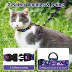Hikiko Cat Harness and Leash Set Escape Proof Adjustable Walking Travel Cute Kitten Harness for Small Medium Large Cats (Navy Blue Floral, S)