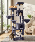 AMHANCIBLE Tall Cat Tree, 70 Inch Cat Tower for Indoor Cats, Multi-Level Cat Tree with Scratching Post, Hammock, Hanging Basket, Large Cat Condos for Adult Cats Kittens, Dark Grey, PT18DG