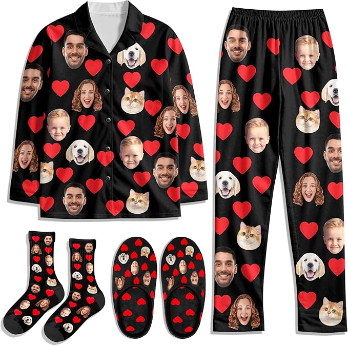 Artsadd Custom Pajamas for Women Men Family, Personalized Face Pjs Pajama Pants, Funny Pet Photo Loungewear Sleepwear Jammies