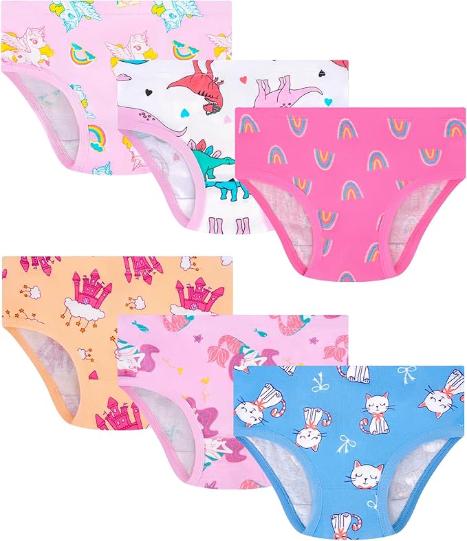 Girls and Toddlers 100% Cotton Underwear Tagless Soft Panties Size 2-3T,4-5T,6,8,10,12 (6-Pack)