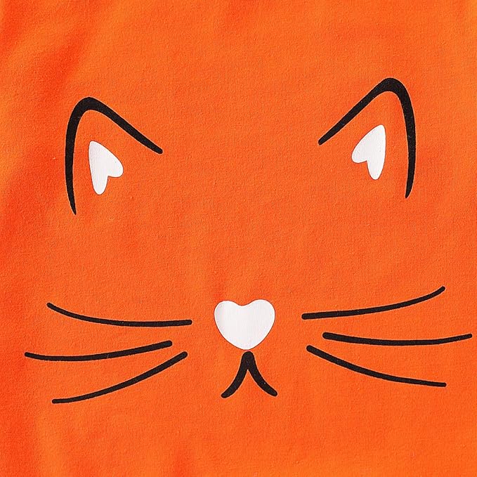 4-8T Toddler Girl Clothes Cat face print Short Sleeve Top+Pants Outfits Girl Spring and summer 2-Piece Set