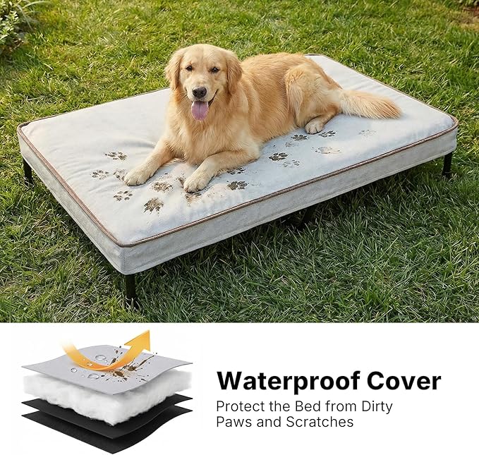 Veehoo Elevated Dog Bed with Waterproof Cushion Mat, Cooling Raised Dog Beds with Padded Top, Washable Outdoor Dog Bed, Orthopedic Pet Cot for Indoor &Outdoor, Extra Large Dog Bed 49" x 33", Dark Grey