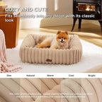 Bedsure ComfyFleece™ Cute Dog Bed for Small Medium Dogs - Washable Furry Puppy Beds, Rectangle Orthopedic Corduroy Fleece Pet Beds with Removable Zipper Cover, 25x21x7inches,Sandy Beige