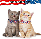 ADOGGYGO American Flag Cat Collar Breakaway with Bow Tie Bell - 2 Pack 4th of July Kitten Collar with Removable Bowtie Red Blue American Flag Collars for Cat Kitten