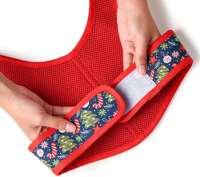 Mile High Life Velcro Dog Harness, Air Mesh Floral Vest Harness for 20 lbs Small Dogs & Cats, Easy Get on Adjustable Easy Closures Both Neck and Chest(Red Tree, XS Chest 14"-16")