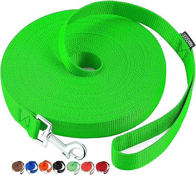 AMAGOOD Dog/Puppy Obedience Recall Training Agility Lead-15 ft 20 ft 30 ft 50 ft Long Leash-for Dog Training,Tie Out,Play,Safety,Camping (15Feet x 1Inch, Green)