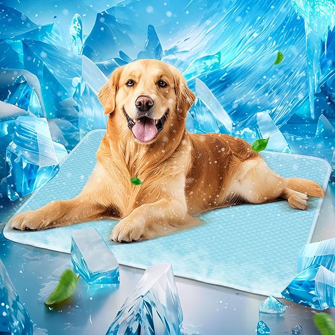 Mora Pets Dog Cooling Mat Breathable Cooling Pad for Dog Cats Washable Pet Cooling Mat for Indoor Outdoor Pets with Non-Slip Bottom 36 x 27 inch Light Blue Medium