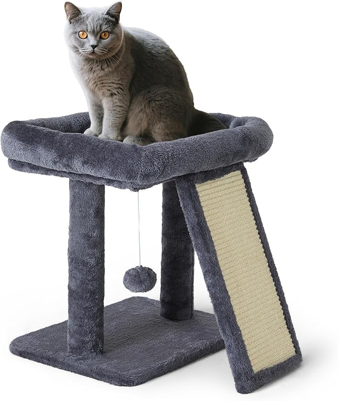 17.1-inch Small Cat Tree Tower with Scratching Post for Indoor Cats,Grey