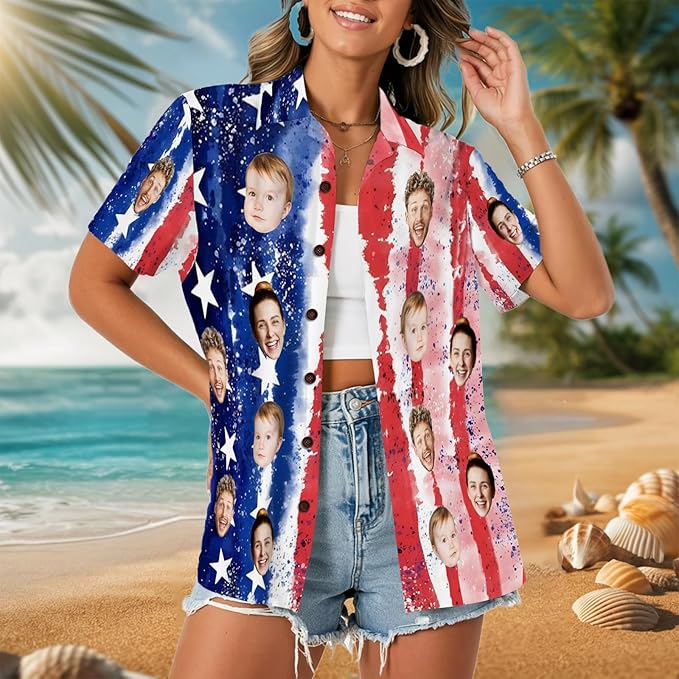 Custom Hawaiian Shirt with Face for Men, Unisex Tropical Beach Shirts Personalized Casual Funny Hawaii Button Down Shirts