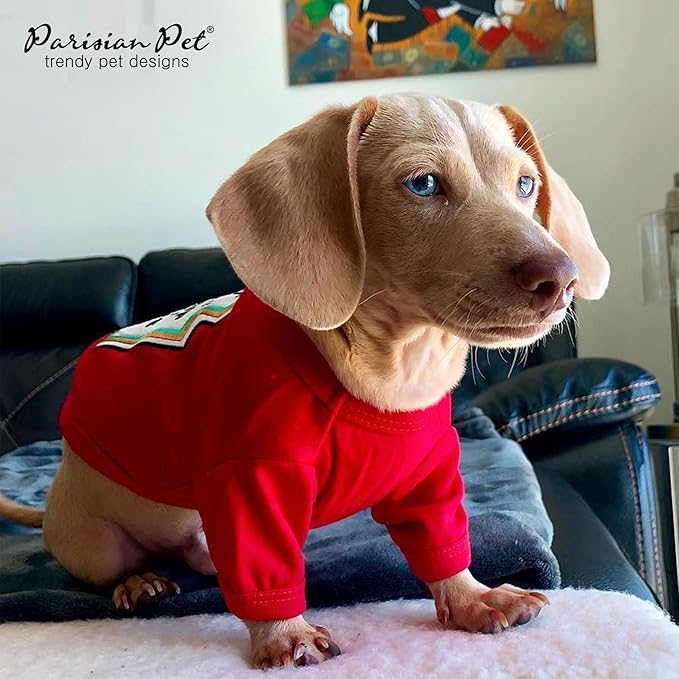 Parisian Pet Dog Shirt - Embroidered “I Put Ketchup on My Treats“ - 100% Cotton and Polyester Doggy Clothes - Sleeved, Lightweight Costume for Dogs - Red Puppy Shirts for Large Dogs - XL