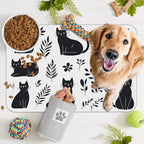 Cute Black Flower Dog Cat Food Mat,Absorbent Pet Feeding Mat with Rubber Backing,Non-Slip Water Bowl Placemat,Indoor Pet Accessories Supplies 16"x24"