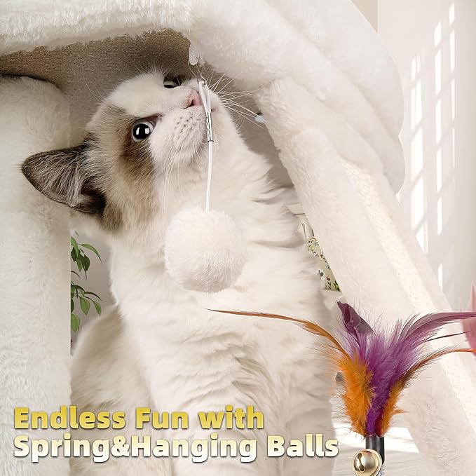 TWDEPART Cat Tree Cat Tower with Cat Scratching Post for Indoor Cats,Activity Centre Climbing Tree Cat Furniture with Playful Toy Balls,Beige
