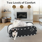 FUKUMARU Cat Beds for Indoor Pets 31.5 Inch, Extra Long Cozy Cat Bed Cave Tunnel for Multiple & Large Cats, Felt Kitten Hideaway House with Fluffy Ball, Scratch Resistant, Warm & Safe, Black