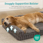 Cute Dog Bed, Faux Rabbit Fur Orthopedic Foam Dog Bed with Sides, Removable Washable Cover & Waterproof Lining, Comfortable Pet Couch for Extra Large Dogs, Grey (48" L x 35" W x 7.5" Th)