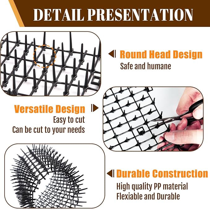10ft Cat Scat Mat with Spikes Outdoor, Scat Mats for Dogs, Includes 8 Garden Staples