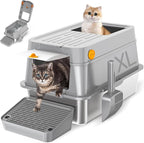 Mlzao 20L Stainless Steel Cat Litter Box with Lid, XL Enclosed Metal Litter Box with Hinged Flip-Top, Leakproof High Sides for Odor Control, Top/Front Dual Entry for Large Cats 24" × 15" × 16" - Grey