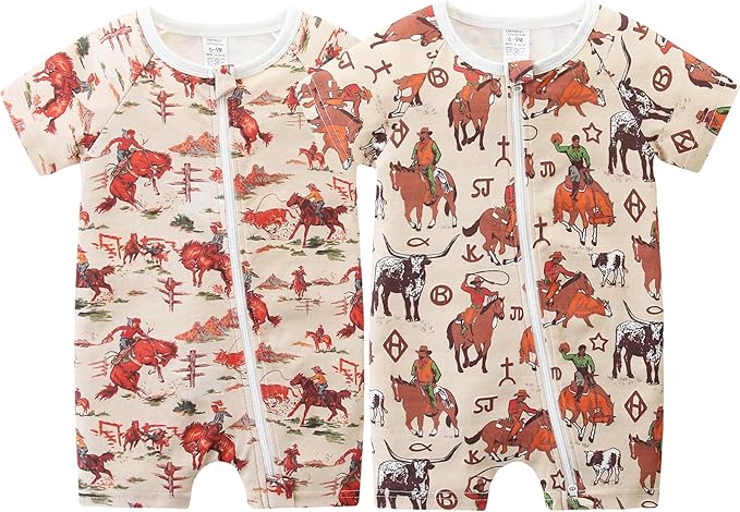 Unisex Summer Trendy 2-Pack Rompers Short Sleeve Zipped Bodysuit Infant Cotton Outfits