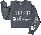 Custom Dog Mom Shirt for Women Pet Ears Sweatshirt with Name Unique Puppy Line Art Cute Dad Hoodie for DogDad Owner Lover