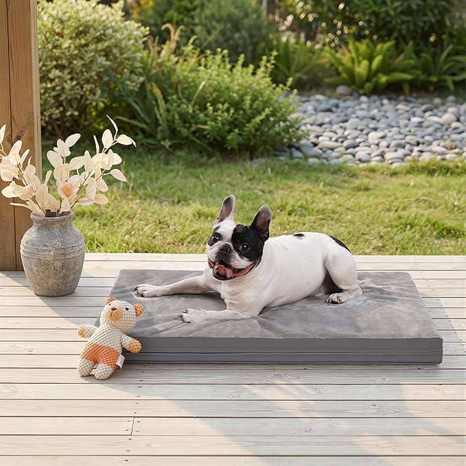 Waterproof Small Dog Bed Crate Pad 24 inch, Washable Puppy Bed Orthopedic with Removable Cover Reversible, Foam Dogs Bed, Cat Bed Kennel Pad 23" x17, Durable Anti-Slip Bottom, Gray