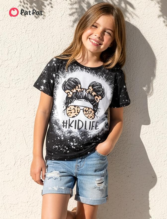 PATPAT Girls Crewneck Short Sleeve Graphic Tees Animal Print Shirts Cute Summer Outfits 5-12 Years
