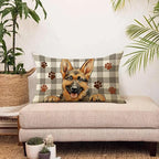 German Shepherd Dog Lumbar Decorative Throw Pillow Cover 12x20, Rectangular Paw Prints Outdoor Home Decor Pet Owner Lover Gift, Farmhouse Buffalo Plaid Sofa Couch Cushion Case Housewarming Gifts
