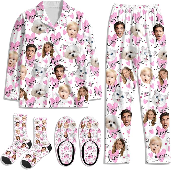 Artsadd Custom Pajamas for Women Men Family, Personalized Face Pjs Pajama Pants, Funny Pet Photo Loungewear Sleepwear Jammies