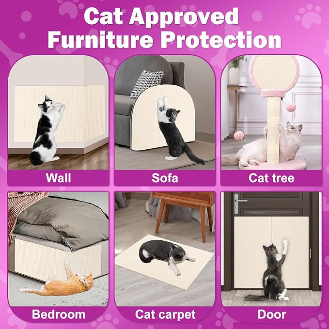 23.6x15.8 Cat Wall Scratcher Mat with Nano Tape,Anti Cats Scratch Furniture Couch Carpet Corner Protector for Indoor,Trimmable Cat Scratching Pad Board Sofa Replacement