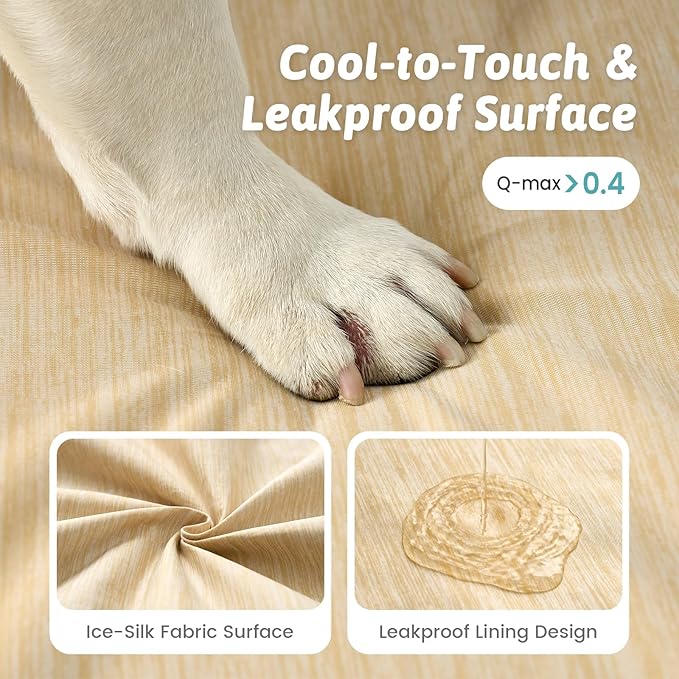 Cooling Dog Bed for Large Medium Size Dogs, Q-Max >0.4 Summer Cool Orthopedic Foam Pet Sofa Bed with Sides, Bolster Anti-Slip Couch with Washable Removable Cover, L 36x27x6.5 inch, Beige