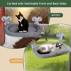 Cat Window Perch with 6 Strong Suction Cups,Mats That can be Switched Between Winter and Summer, Foldable Cordless Cat Beds Can Bear 50LBS Weight (White)