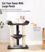 Happi N Pets 28" Cat Tree Tower, Tall Cat Scratching Post with Soft Perch for Window Viewing, Large Bed for Big Cats, Stable & Compact Cat Tower with Hammock, Removable Cover-Gray