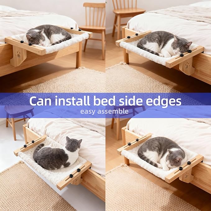 ESPETS Cat Window Sill Perch with Solid Wood & Thick Metal, Sturdy Cat Hammock Beds Window Seats with Soft Cusion Large Cats and Kittens-22.5 Inch