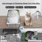 Stainless Steel Litter Box with Metal Lid and Scoop - Enclosed Metal Litter Box for Large Cats, Rust-Resistant, Odor-Control, Easy to Clean, Durable & Long-Lasting with Round Edge (L)