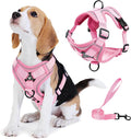 No Pull Dog Harness with Leash Set for Small Sized Dog, Reflective Adjustable No Choke Front Clip Cat Vest Harness with Breathable Mesh, Comfortable Soft Padded Pet Vest, Pink L