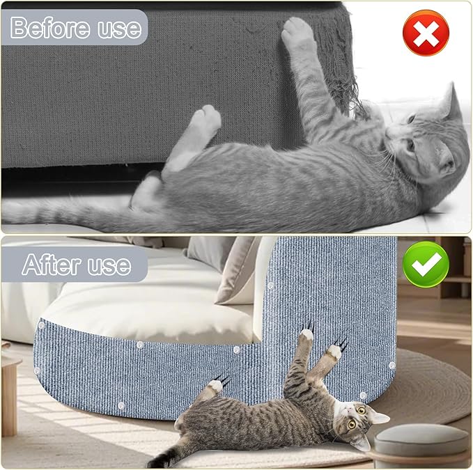 Cat Scratching Mat, 118.5"x15.9" Trimmable Self-Adhesive Cat Scratch Carpet, Couch Protector from Cats Claws, Furniture Corner Protectors for Cats, Indoor Furniture Protection for Chair (Light Gray)