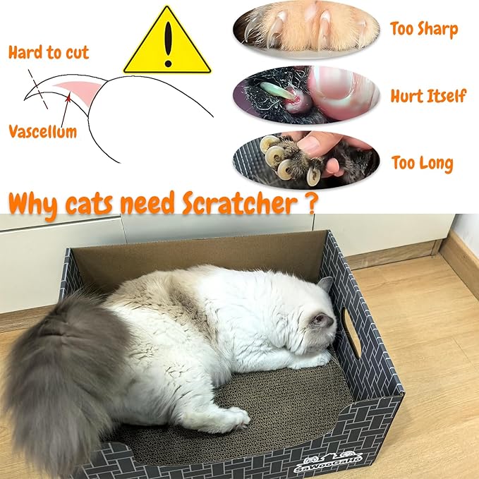 Extra Large Cat Cardboard Scratch with Box Bigger Space Double-Sided Scratching Refillable Pad Scratcher Board Window Handle Design Easy to Clean Scraps Scratched Bed for Indoor Cats (Grey)