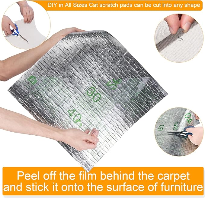 Large Self-Adhesive Cat Scratching Mat, 118"x15.8" Furniture Protector, Trimmable DIY Wall Climbing Carpet, Couch Protector, Scratch Pad Replacement (Beige)