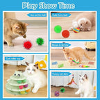 UPSKY 20 PCS Cat Toys - 3-Level Turntable Roller with Balls for Indoor Cats, Kitten Set with Teaser, Mice, Spring, and Various Ball Toys