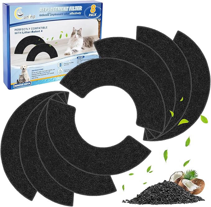8-Pack Carbon Filters Compatible with Litter-Robot 4, Litter Box Filters Replacement Accessories, Activated Carbon Eliminate Odor, Controls Moisture on Pet's Body and Keep Home Fresh