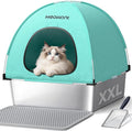Meowant Stainless Steel Cat Litter Box with Lid, Extra Large Square 3-in-1 Enclosed Metal Litter Box with High-Sided Oxford Fabric Cover, Metal Scoop, Odorless, Non-Sticky,Leak-Resistant,Easy to Clean