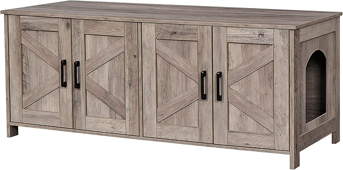 Homhedy Cat Litter Box Enclosure for 2 Cats, Litter Box Furniture Hidden with Double Room,Wooden Cat Washroom Furniture,Cat House,47.2”L x 19.7”W x 19.7”H,Greige