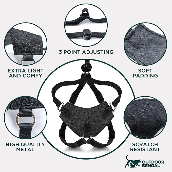 Houdini™ Escape Proof Kitten Harness and Leash Set by OutdoorBengal – Black, Small Cat Harness for Walking