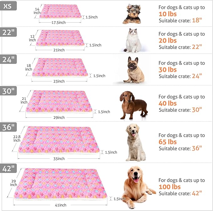 Mora Pets Dog Crate Pad - Ultra Soft Pet Bed With Cute Star Print, Washable Mat for Large Medium Small Dogs, Reversible Fleece Kennel Liner, Cat Bed 41 x 29 Inch Pink