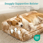 Cute Dog Bed, Faux Rabbit Fur Orthopedic Foam Dog Bed with Sides, Removable Washable Cover & Waterproof Lining, Comfortable Pet Couch for Medium Dogs, Tie-Dye Brown (36" L x 20" W x 6" Th)